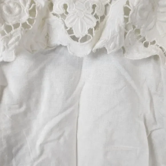 SEA NY Anita Eyelet Linen Blend Puff Sleeve Dress Girls 10 Cream Button Closure~ - Picture 4 of 11